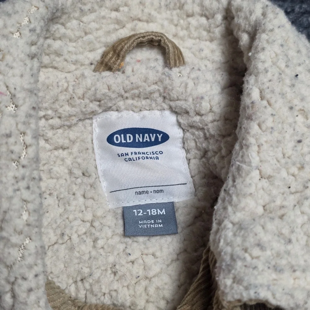 Old Navy Corduroy Sherpa Lined Trucker Jacket‎ Boy's Size 12-18M Tan Button Up
